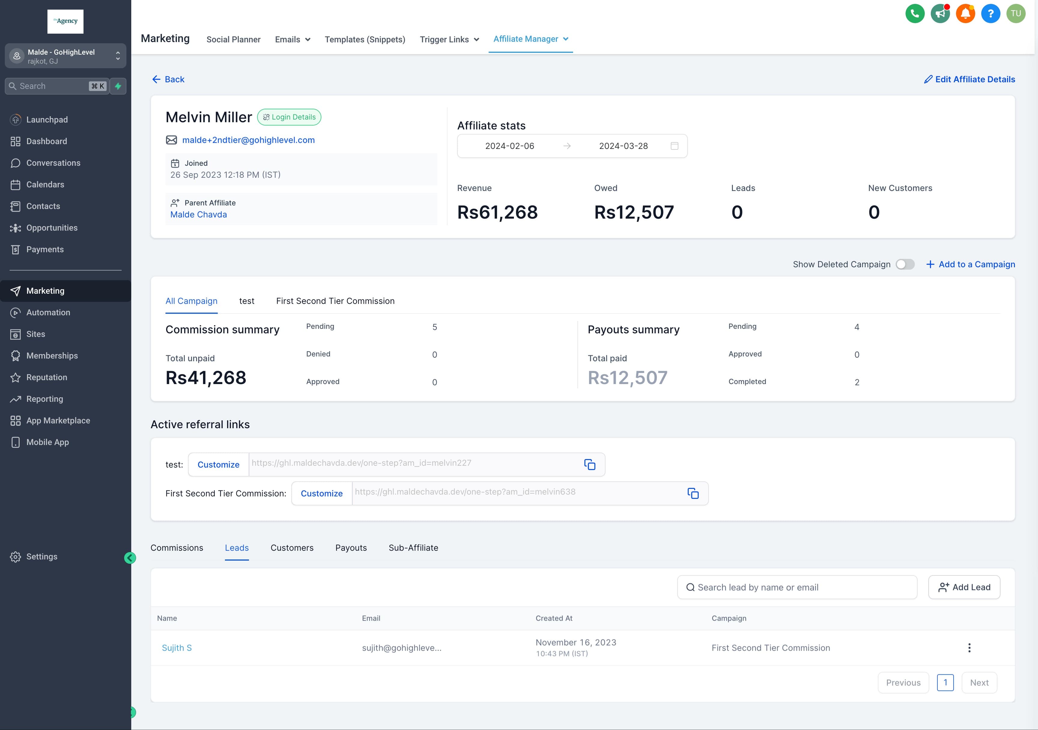 Schermata 1 — Come Navigare la Pagina del Profilo Affiliato per una Gestione Efficiente